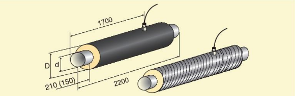 Элемент трубопровода в ППУ изоляции длиной 2.2 м с 5-ти жильным кабелем вывода