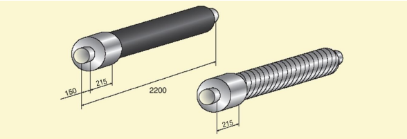 Элемент трубопровода в ППУ изоляции и металлической заглушкой изоляции